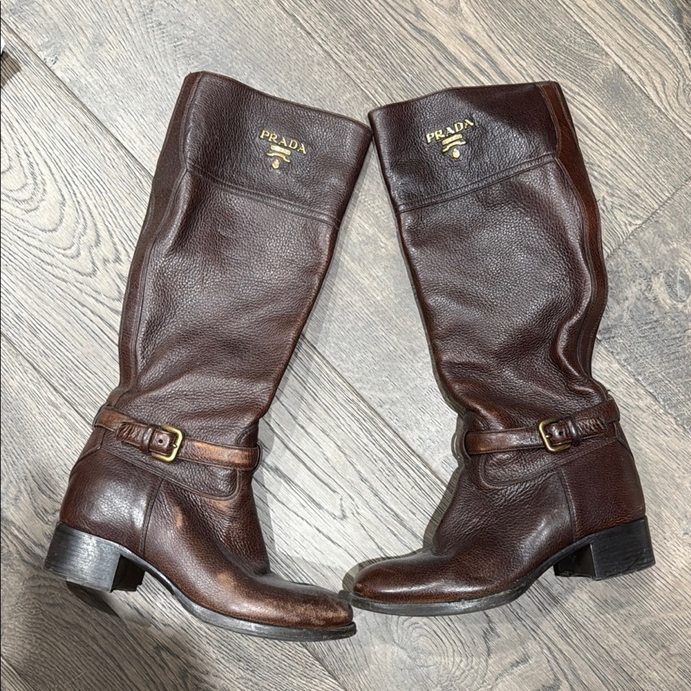 Prada Dark Brown Leather Riding Boots